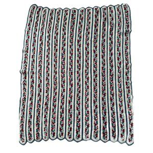 Hand Made Full Bed Size Crochet Blanket 77” x 57.5” Burgundy Blue White